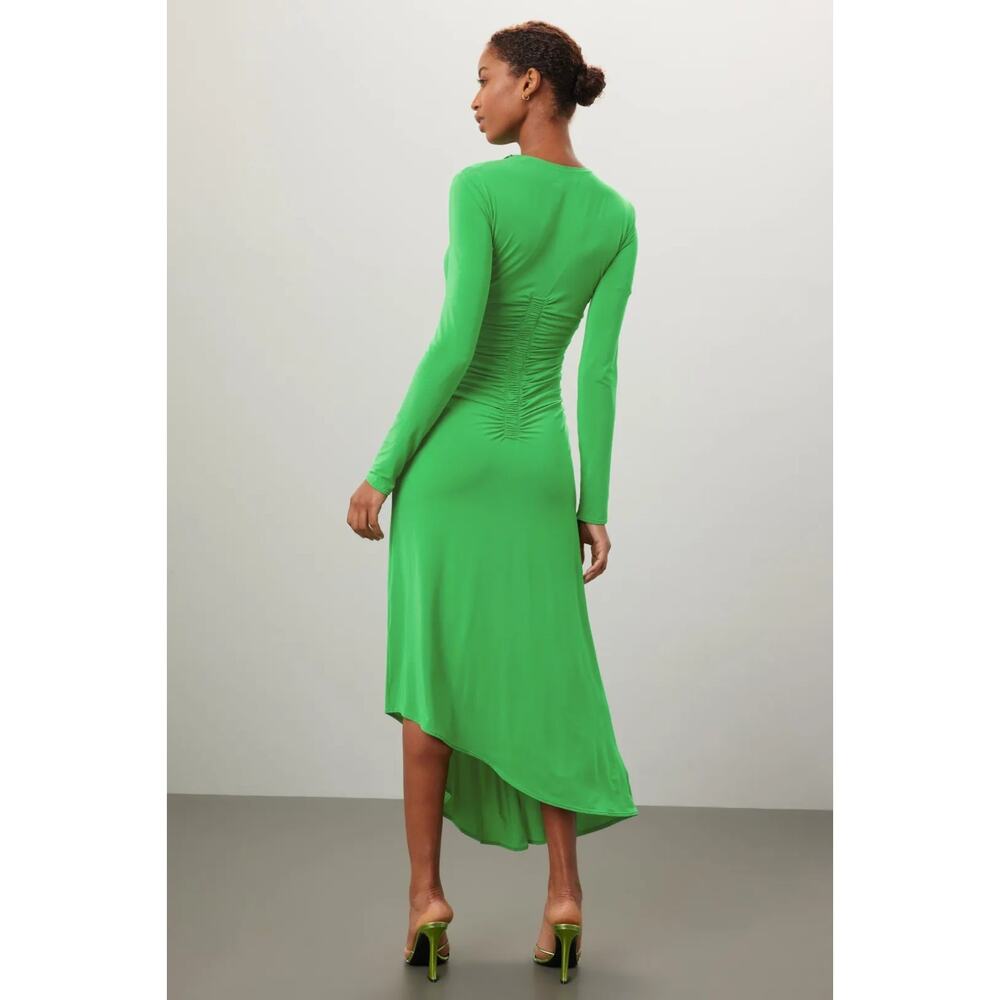 A.L.C Adeline Fern Green Ruched Jersey Stretch Asymmetric Maxi Midi Dress S - Picture 3 of 12